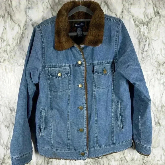 Denim&Co Jackets & Blazers - Denim & Co Women’s Size Large Outdoor Casual Denim Jacket Faux Fur Lined